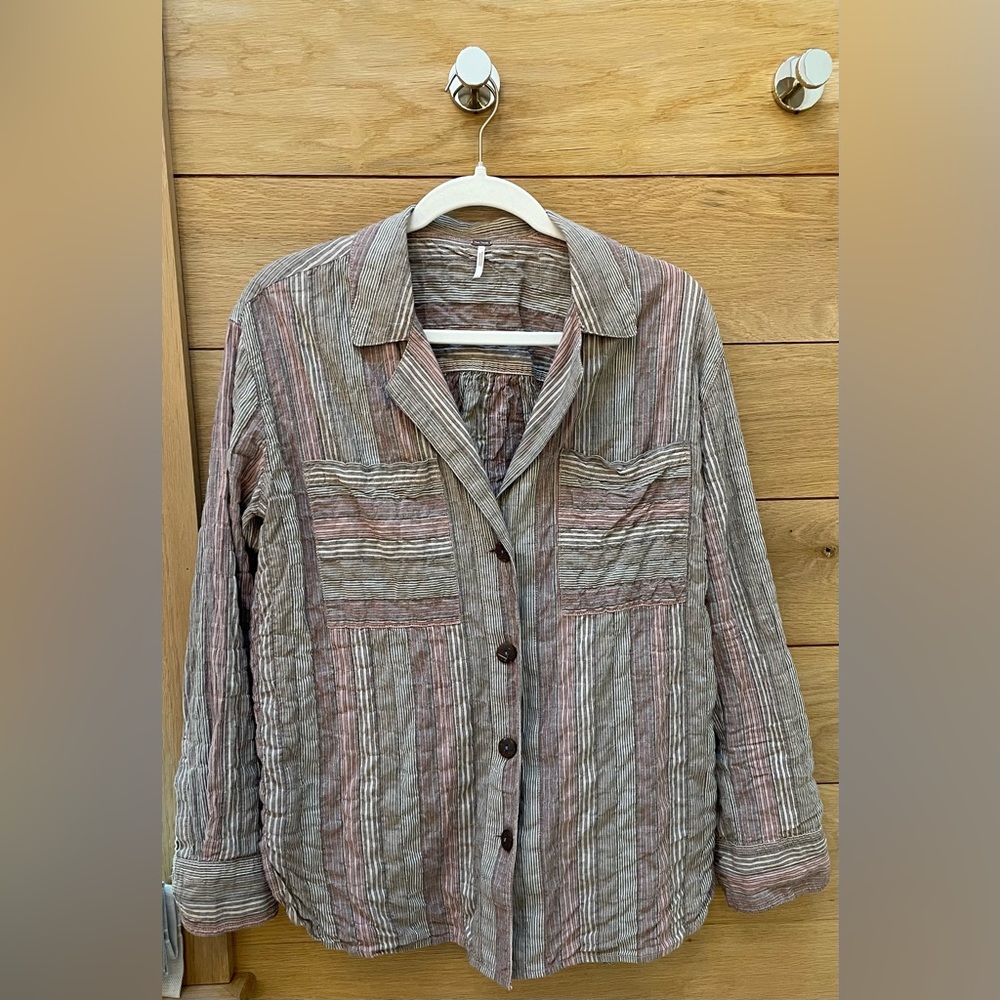 Free People Oversized Seersucker Boho Blouse.  Size Small.